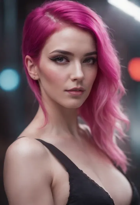 nicole, sensual cyberpunk neon segurando arma pink hair