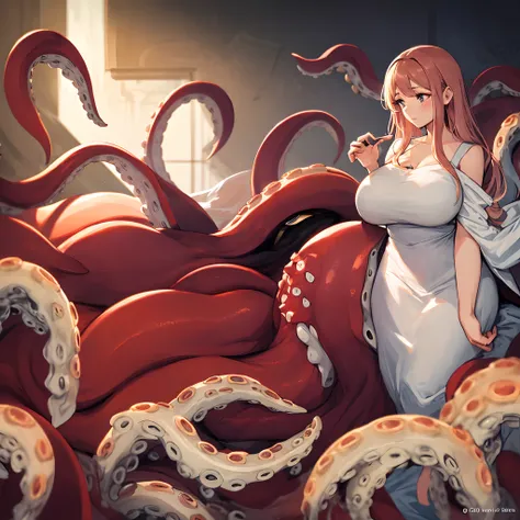 1girl,  full body, scylla, octopus tentacles，volumetric lighting, best shadows, shallow depth of field, stunningly beautiful gir...