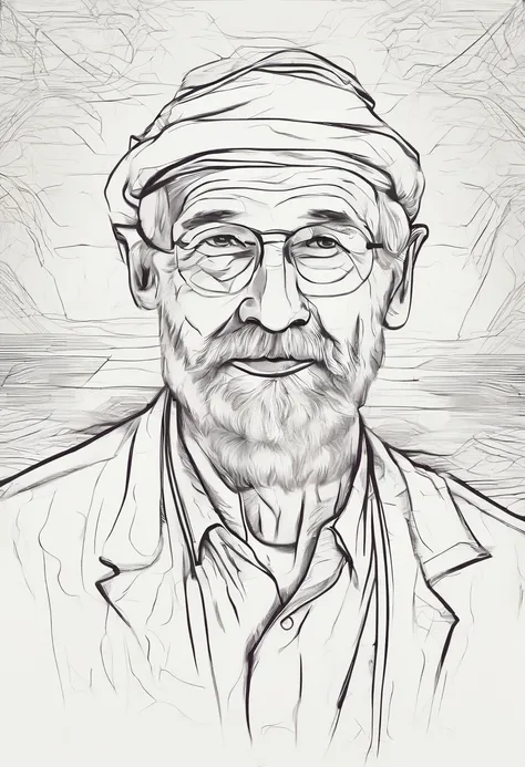 sportrait，A old man，light scenery，Contour color separation，sketching，The lines are thin，Line elemental，Texture，fine art sketch。