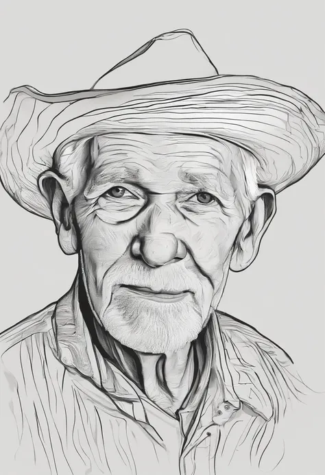 sportrait，A old man，light scenery，Contour color separation，sketching，The lines are thin，Line elemental，Texture，fine art sketch。