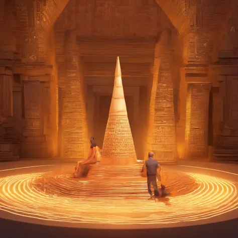 ((ambiance hypnotique)), Deux momies égyptiennes à l’intérieur d’une pyramide, Deux hommes qui ont l’air de danser, (effet psychédélique), représentation des dieux egyptiens,