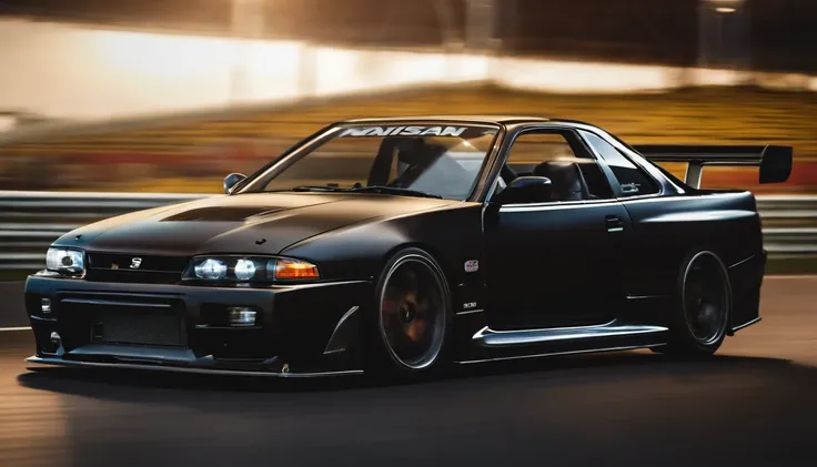 Imagine a captivating scene where a Nissan R33, a symbol of automotive prowess, races down a track with exhilarating speed. Bring the spotlight to the car, emphasizing its sleek design and the iconic features that define the Nissan R33.

Zoom in on intrica...