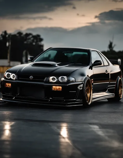 Picture a striking scene featuring a meticulously lowered and modified wide-body Nissan R33, embodying automotive artistry with its customized details. Zoom in on micro-details, capturing the intricacies that set this modified masterpiece apart.

Highlight...