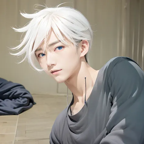 1boy, Gojo Satoru, blue eyes, white hair, pale skin