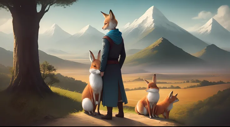 Couple avatar rabbit and fox landscape