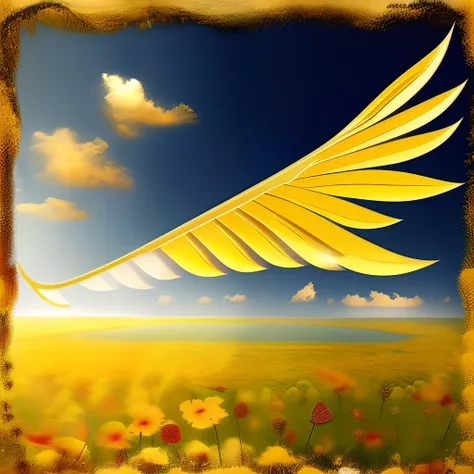 Use the word "Dai" to make a picture，With wings，golden colored，Positive atmosphere