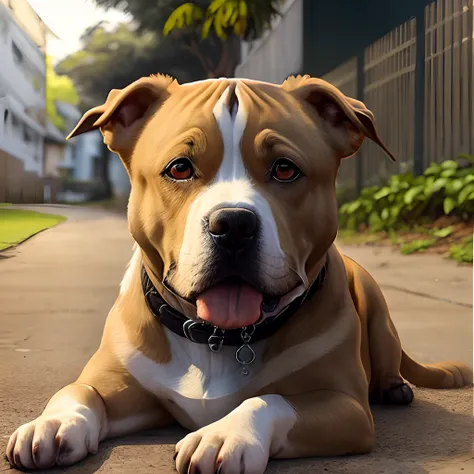 Pitbull branco e amarelo