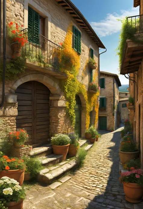 spello, umbria italy landscape, digital illustration, hyper-detailed, 16k, multicolor, intricate, elegant, harmonic translucent ...