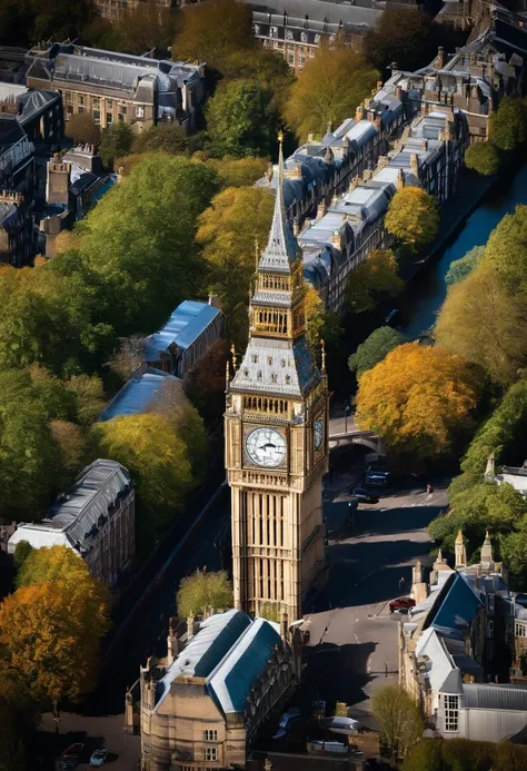 Aerial photograph of a house in the UK,Big Ben, london, Rich in detail，photo realistic style:Photogram