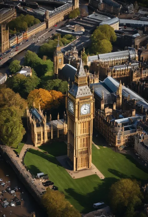 Aerial photograph of a house in the UK,Big Ben, london, Rich in detail，photo realistic style:Photogram