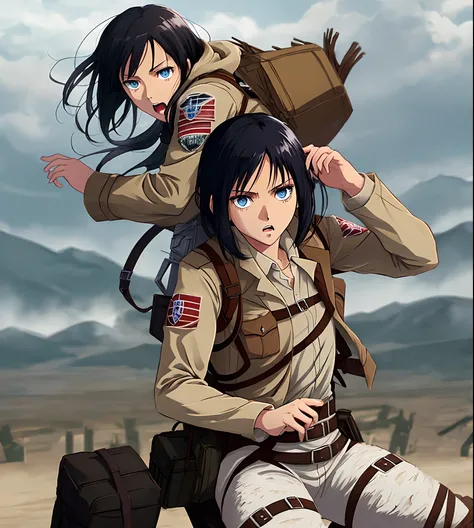 attack on titan, girl, blue eyes, white girl, black hair