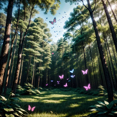 flying butterflies in the daylight forest