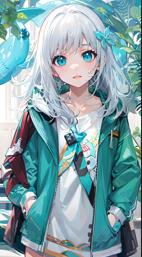 Anime girl with blue eyes and white hair in white jacket, anime style 4 k, Anime girl with teal hair, anime moe art style, portrait of cute anime girlbabes, Cute anime girl, young anime girl, Portrait Anime Girl, Beautiful Anime Portrait, portrait of cute ...