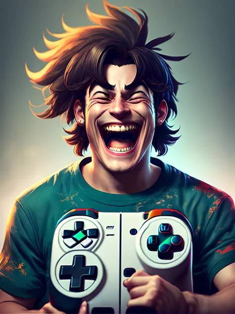 A gamer that looks upset but laughing