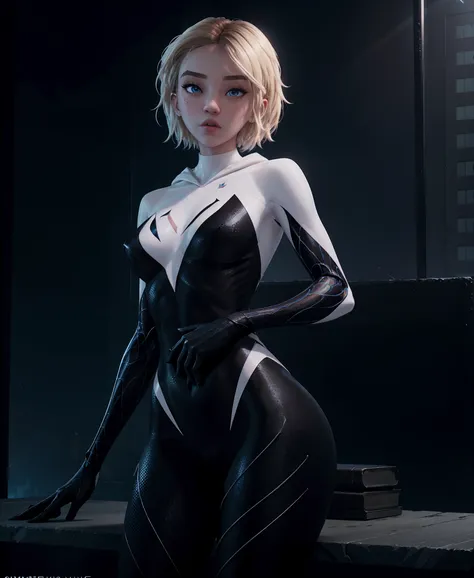 Gwen Aranha, organic-looking clothing (degree of transparency) organic clothing Venom Symbiote, fine art, PS5 cinematic screenshot, Highly detailed cinematic rendering, ultra photorealistic raytricing, with cinematic lighting, (natural pointy breasts:1.2),...