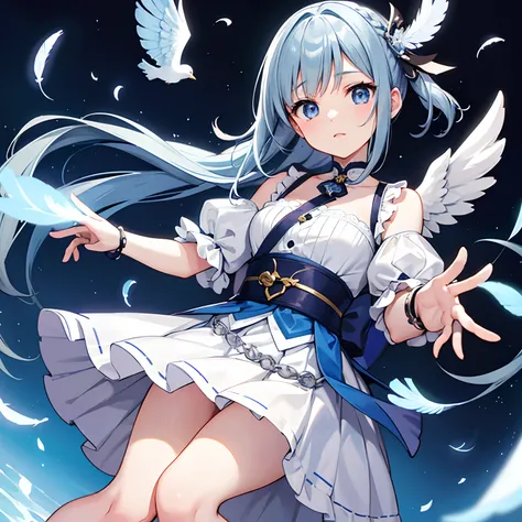 Cure Grace、18year old、The image color is gray、Hairstyle shortcuts、Blue eyes、The motif is an angel and she wears a skirt with feathers。