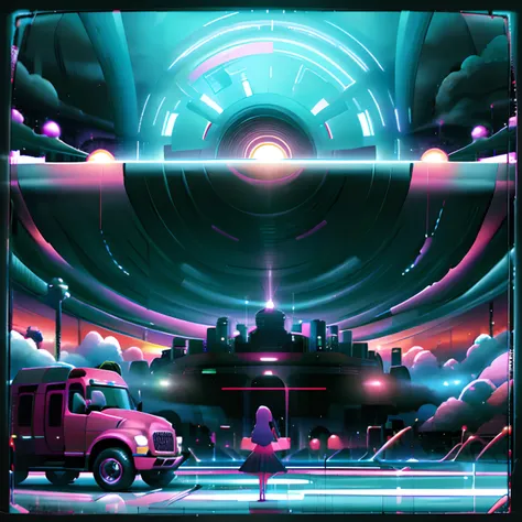 a surreal album cover featuring a vibrant, candy-colored landscape with elements representing both nicki minaj’s bold and energe...