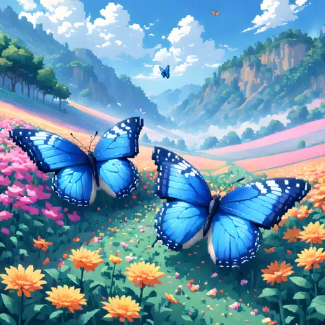 (butterfly:1.5),(landscape:1.5), (Pixel art:1.5), (pixel theme:1.5), (fantasy:1.5), (beautiful scenery:1.5),(landscapes:1.5),(colorful butterfly:1.5),(heaven:1.5),(beautiful flower field:1.5),(fantasy world:1.5),(Spiritual world:1.5),(scenic:1.5),(lots of ...