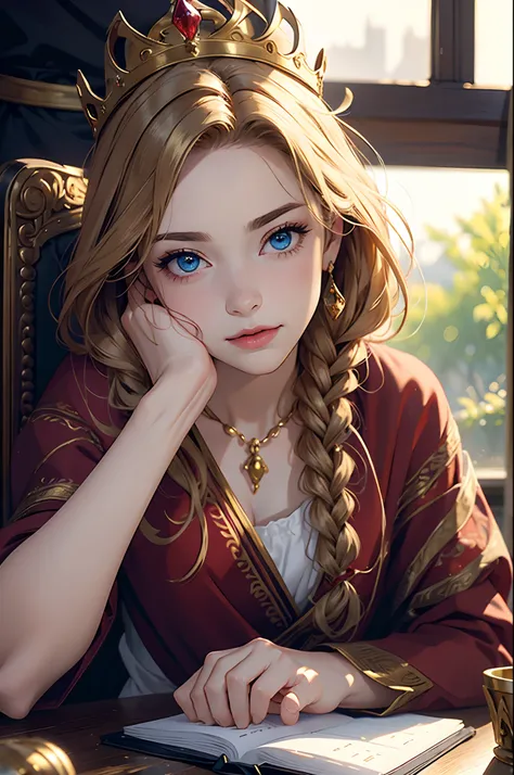 (Masterpiece: 1.2, Best quality), Realistic, (Realistic picture, Complex details, Depth of field), Best quality, Masterpiece, Highly detailed, Half realistic, 1 girl, Mature female, 21 years old, with short golden hair, The left eye is covered with hair, B...