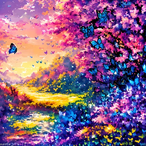 (butterfly:1.5),(landscape:1.5), (pixel art:1.5), (pixel theme:1.5), (fantasy:1.5), (beautiful scenery:1.5),(landscapes:1.5),(co...