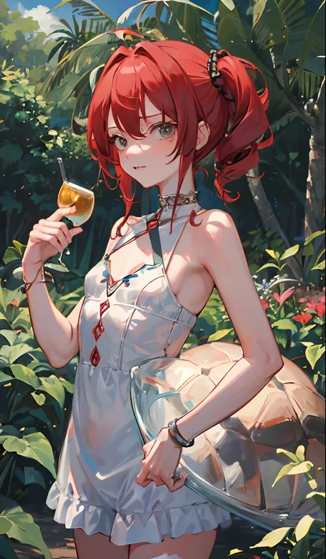 Perfect picture,,{Girl on a tortoise}{One Piece Appearance}{hedonism},{I enjoy},10-year-old girl,4K picture quality, Cinematic,,{Gamine},{small body and chest,,,,,} Red-haired,cute little, perspiring