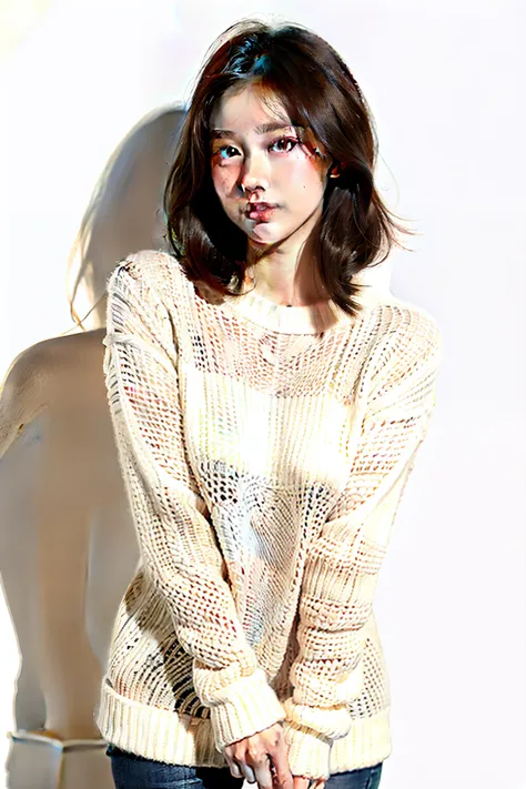 1girl in,Sweaters,White background,