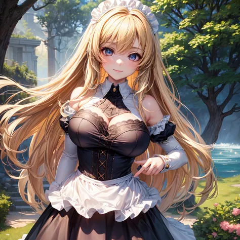 18 year old beautiful girl, Big eyes, Large breasts, Petite and slender, 8K, of the highest quality, (Highly detailed head: 1.0), (Very detailed face: 1.0), (very detail hair: 1.0), maid clothes, high detailed official artwork, anime moe art style, clean d...