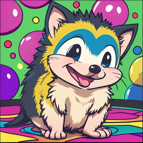 Cartoon Hedgehog in a Playful Pose. Vibrant and Lively Environment, filled with Cheerful Colors. Cute and Expressive Hedgehog with Big Eyes and a Friendly Smile. Playful Cartoon Style with Soft Lines and Smooth Shading. --auto --s2