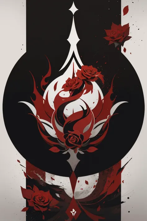 symbol of fire and burnt roses,white, black& red,symbol logo,designed by leonardo