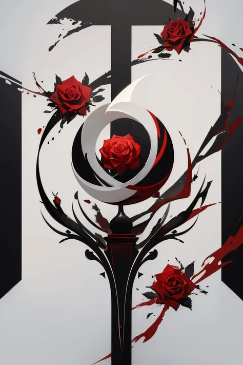 symbol of fire and burnt roses,white, black& red,symbol logo,designed by leonardo