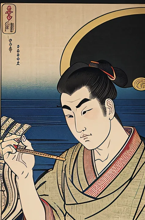 a ukiyo-e of man, in Hokusai Katsushika