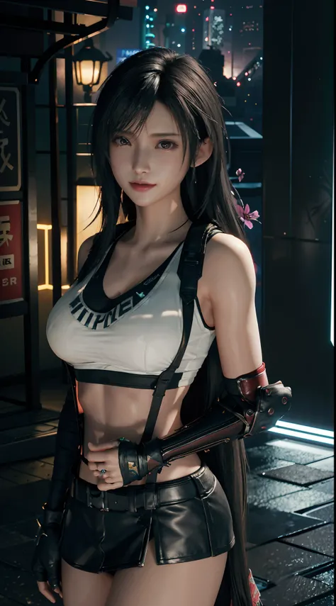 (8ｋ、highest quality、A masterpie:1.2)、(Realistic、photorealistic:1.3 Person 7)、Super Detailed、Girl 1 Mature Mature Woman Mature Woman Person、cutest、solo、、、、、、(tifa lockheart)、(big chest)、(((Huge boobs)))、(((Shift clothes to show bra)))、(((a black bra)))、(bea...