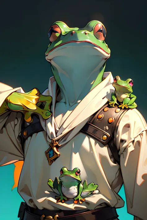 beste-Qualit, tmasterpiece, extra high resolution, 独奏, In the background is a medieval fantasy city, (Frog Arms:1.5), stands, (Humanoid frog:1.4), Furry Frog, Frog erectus, Grung, fantasy, Small size, green skin, in full height, Residents clothes, fantasy,...