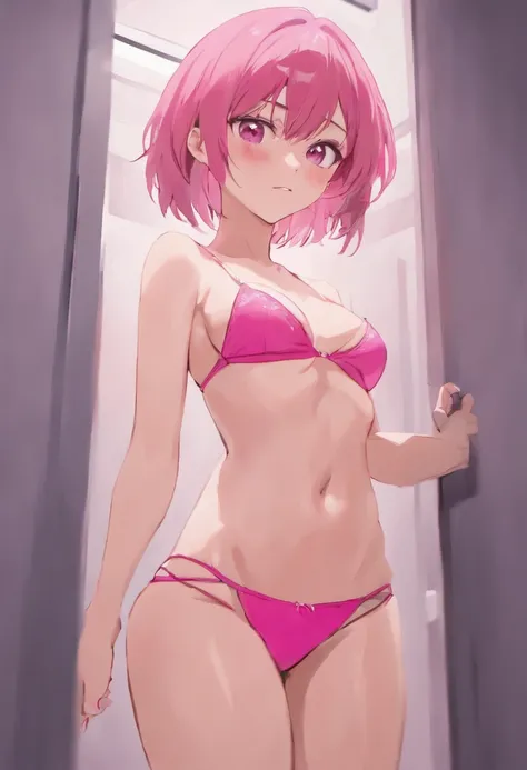 (((Mikoto Misaka))), (((Changing clothes in the room))), (((Pink underwear is visible))), The highest image quality, hightquality, high detailing, 超A high resolution, 8K, depth of fields, Cinematography, intricate detailes, Elaborate, meticulous, Magnifice...