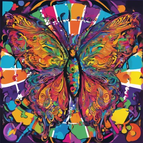 (best quality,highres,ultra-detailed),a butterfly, a kaleidoscope of butterflies, lots of glowing butterflies, butterfly at the middle,vibrant colors,abstract art,diverse textures,playful composition,bright lights,energy flow,harmonious design,transformati...