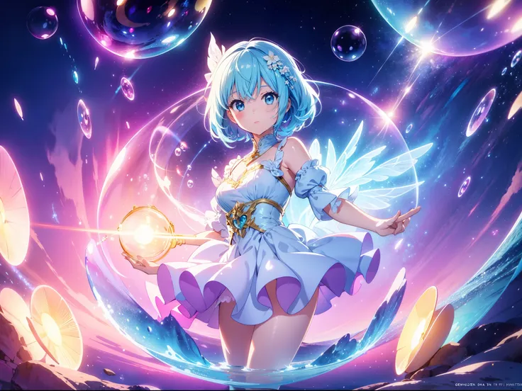 1 cute girl , floating, girl is inside a soap bubble ,concept art, fantasy art, many soap bubbles ,full body ,cinematic lighting , ((masterpiece)), ((best quality)), ((ultra-detailed)), (illustration), ((an extremely delicate and beautiful))