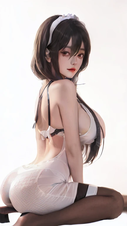 Alafi sitting on white surface in white lingerie, seductive girl, realistic girl rendering, smooth art, trending in CGSTATION, guweiz, realistic perfect body, beautiful seductive anime woman, Guviz masterpiece, realistic young gravure idol