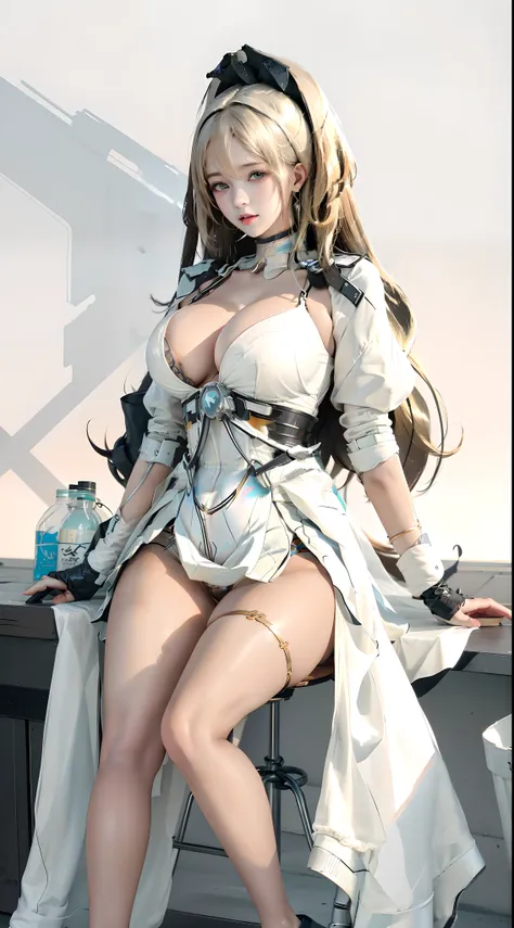 anime girl in white dress sitting on a stool with a knife, twintails white_gloves, azur lane style, from the azur lane videogame, fine details. girls frontline, biomechanical oppai, cushart krenz key art feminine, pixiv 3dcg, from arknights, from girls fro...