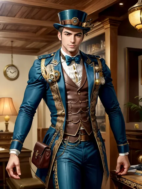 1 homem, corpo nu, Estilo Steampunk Sexy, (detalhes intrincados, master part, alta qualidade, best quality, Ultra Qualidade, elegante, altamente detalhado)