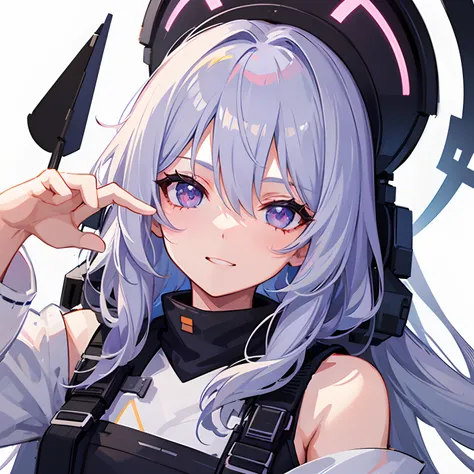 1girl, winking, sniper rifle on her right hand, long hair, white background, face focus, headshot, head focus, winking face, • ->