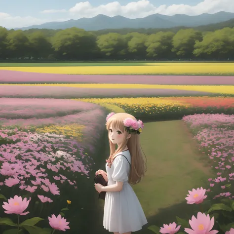 flower  field　girl with　animesque