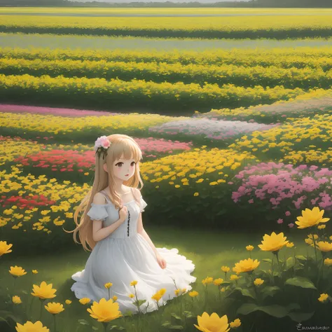 flower  field　girl with　animesque