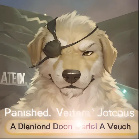 dog with goatee and rock shrapnel in head also has eyepatch, metal Gear Solid, an album cover, text saying: A Diamond Dog Without A Nation; anthropomorphic dog, distinguished, very detailed, scar on nose, scar on eye, Ross Tran,ruan jia, trending on artsta...