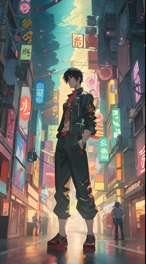 anime gucci streetwear model standing in a city with a lot of neon lights, badass anime 8 k, anime style 4 k, 4 k manga wallpaper, 4k anime wallpaper, anime art wallpaper 8 k, anime epic artwork, anime concept hdr anime macmanus, anime art wallpaper 4 k, a...