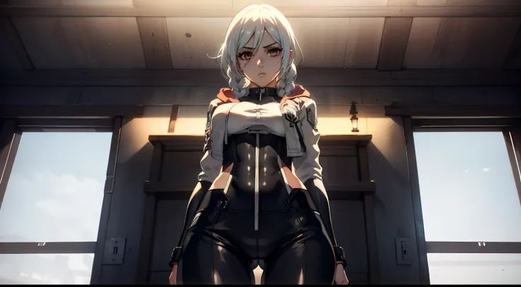 photo portrait, in full height (Body Full 1.1.), Beautiful figure, Lucy from the anime series Cyberpunk Edge Runner, a 1girl, facing the viewer, Beautiful figure (Proper Anatopy 1.1.), in full height (Body Full 1.1), Slim, Slender figure, Slender figure, s...