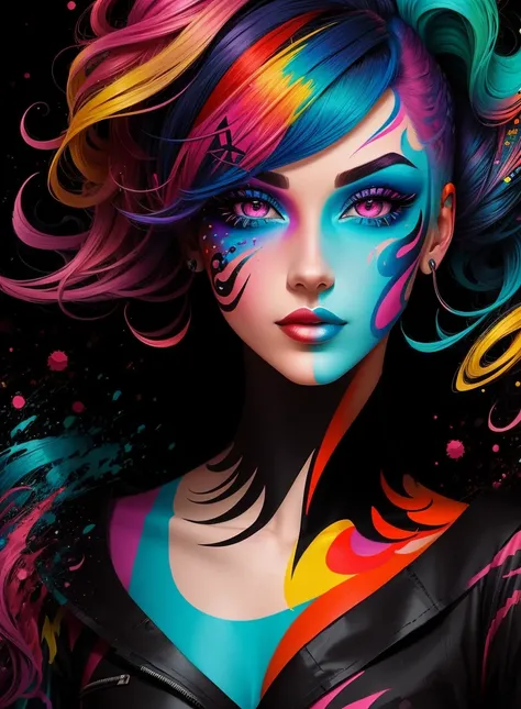 a woman with colorful hair and makeup, an airbrush painting by Grillo Demo, behance, neo-fauvism, vivid colors, colorful, vibrant colors 4k