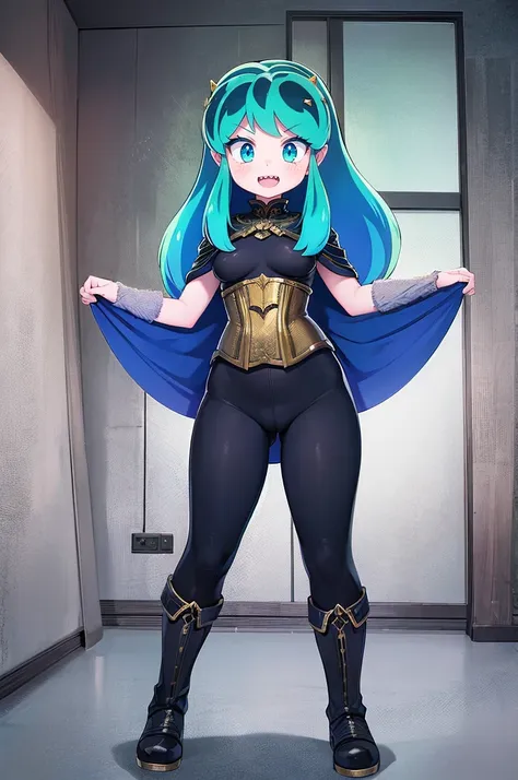 masterpiece, best quality,, corset, breastplate,lum, , urusei yatsura, cloak, pants, pullover kimono,martial pov,, pantyhose, sh...