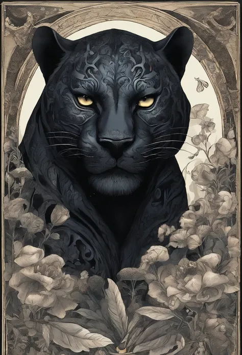 Black panther, fleur, skull