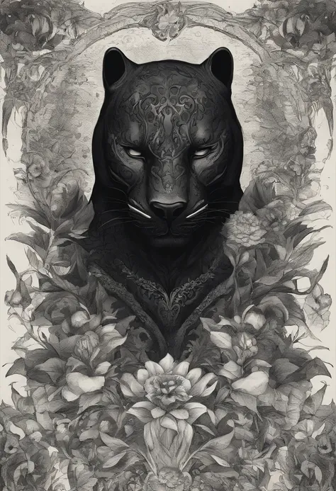 Black panther, fleur, skull