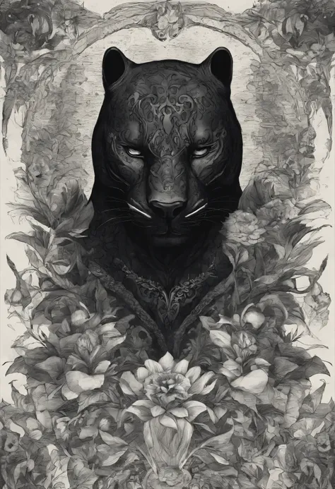 Black panther, fleur, skull